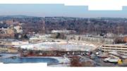 A panoramic view of Allston: the science site (center), Harvard stadium (right)