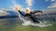 A triathlete in action