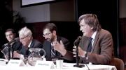 From left to right: Christopher Capozzola, Charles Maier, Samuel Moyn, and Richard Tuck speak at a panel on political theory and World War I. 