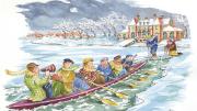 Harvard crew of 1926 rowing the icy water of the Charles River