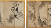 Drawings of the statesman Meng Jia losing his hat (left), and of the poet Su Shi in a rainstorm