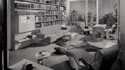 A view of the Frank House study in 1940, with many books and examples of modern art from the 1930s