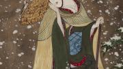A young woman stands in a field in the snow