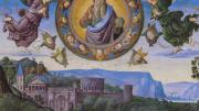 Perugino image of angels and Jesus above a skyline, from the Sistine Chapel