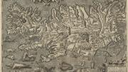 A detailed 1598 map of Iceland, with monstrous sea creatures in the surrounding waters and polar bears on ice flows.