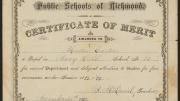 Certificate of merit awarded to Mattie Carter, a pupil in the Navy Hill School