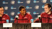 Webster, sophomore Wesley Saunders, and junior Laurent Rivard share their excitement at a press conference after the game.