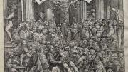 The title page of Andreas Vesalius's renowned anatomy textbook depicts a public dissection.