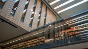 A view of stacks, open access gallery, and rooflights in Blackwell Hall