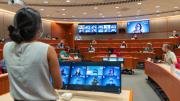 Harvard Business School hybrid teaching theater.