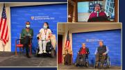 Collage of participants in a panel discussion at Harvard Kennedy School