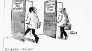 This 1970 cartoon, found among Rock’s papers, encapsulates his view that there was no inherent conflict in working on both fertility treatment and contraception—they were two doors into the same room.