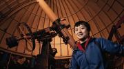 Roger Fu in the Science Center’s Loomis-Michael Observatory, where he shows fellow students the skies