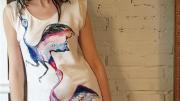 In collaboration with artist Charlotte Pinson, Mehlinger designed this bird-themed dress, hand-painted on silk.