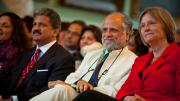 From left to right: Anand Mahindra, Homi Bhabha, and Drew Faust