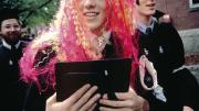 Olympic swimmer David Berkoff ’88, of Huntingdon, Pennsylvania, in his merman wig