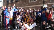 Both teams posing together outside of Lampoon Castle.