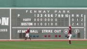 The scoreboard shows the line score of Fenway's first game, on April 9, 1912.