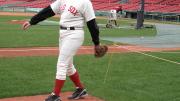 Former Red Sox pitcher MIke Stenhouse ’80 donned a throwback uniform.