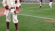 Senior Marcus Way in a throwback uniform.