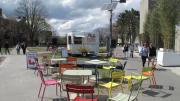 10. Harbingers of things to come: the seasonal casual seating, a food truck, and the temporary planters in front of the Science Center, as of last April