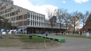 11. The Science Center; the rocks at the base of the trees are part of the Tanner Fountain, which is to be repaired and restored.