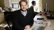 Joshua Benton in the newsroom of the Nieman Journalism Lab