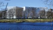 Tata Hall, across the river, under wraps 