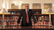 Randall Kennedy at the table where he does his research in the reading room of Harvard Law School&rsquo;s Langdell Library 