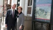 Sidney R. Knafel ’52, M.B.A. ’54, and Dean Lizabeth Cohen at the Knafel Center at the Radcliffe Institute
