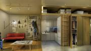 A typical unit, 250 square feet to 370 square feet in size, will have ceilings about 10 feet high, a living area, a bathroom with a full shower, 16 square feet of overhead storage, a Juliet balcony, and a kitchenette. 
