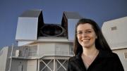 Astrophysicist Anna Frebel, outside and (below) observing at the twin 6.5-meter Magellan telescopes in Chile.