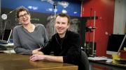 Melissa Franklin and Logan McCarty in the SciBox, an experimental learning space they designed