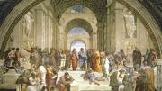 Raphael&rsquo;s famous painting of the School of Athens, with Plato and Aristotle at its center</i> 
