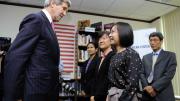 During his first visit to Vietnam as secretary of state, John Kerry met with Fulbright alumnae Tran Thuy Giang (at rear, of Tri Viet Consulting and Investment) and Dang Thi Manh (foreground, of Procter &amp; Gamble Vietnam). Faculty members present included Le Thi Quynh Tram, M.P.A. &rsquo;13 (center), and Pham Duy Nghia, a former Harvard Law School fellow (far right).