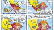 An episode from <i>Starling</i> in which the superheroine, having made a midair rescue of an aspiring suicide who&rsquo;s leapt off a bridge, gets a not-especially-grateful reception.