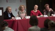 The panel "Defining Health: How Do Health and Disease Get Defined in Societies?" featured (left to right) Arthur Kleinman, Jane Ussher, Catherine Panter-Brick of Yale, and Nate Greenslit.