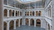 <i>Triangle Constellation</i>, by the Mexican-born artist Carlos Amorales, was installed in the Calderwood Courtyard of the Harvard Art Museums on April 15. Suspended by steel trusses that are part of the rafters under the glass roof, the sculpture’s lowest point hangs just 10 feet above the floor.