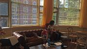 Students studying in the Barker Café