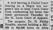 Historic newspaper article headline "Dr. Venable Loses Ruling in Fight for Home" 