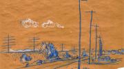 J. B. Jackson drawing of telephone poles on open plain
