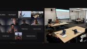 Side-by-side remote and in-room views during a hybrid class