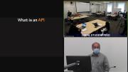 Close-up views of the “local student feed,” “instructor feed,” and a shared screen during a hybrid class.