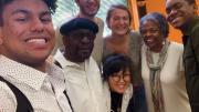 A group photo of the four Harvard undergraduates, including the author, with their project adviser and two local, older mentors