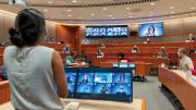 Harvard Business School hybrid classroom for in-person and remote learning