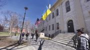 Ukrainian flag flying at University Hall