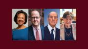 The four recipients of the 2023 Harvard Medal, from left: Paula A. Johnson, Philip W. Lovejoy, Antonio Madero, Rya W. Zobel