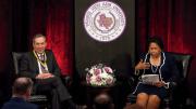 President Bacow speaking with Ruth Simmons at Prairie View A&M University