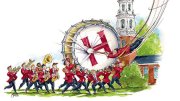Cartoon of Harvard Band’s large drum