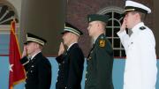 The Harvard ROTC class of 2011: (from left) Christopher W. Higgins, Aaron R. Scherer, Michael G. Schoenen, and James D. Reach
